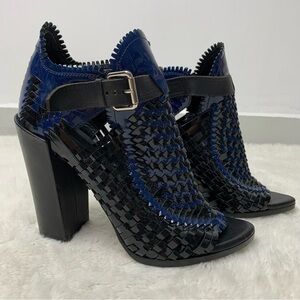 Proenza Schouler Women's Woven Patent Leather Heeled Peep Toe Booties Size 37